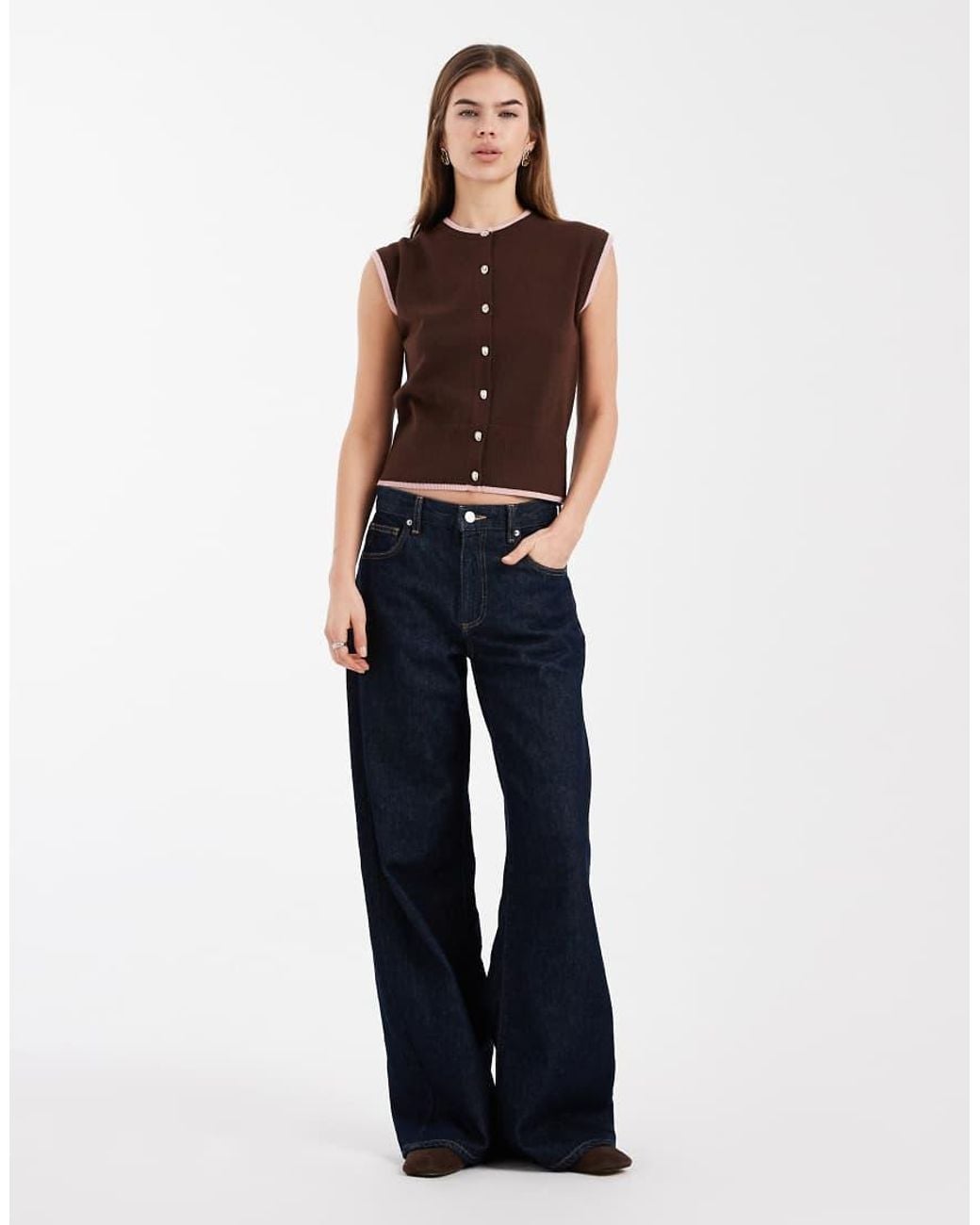 New Look Red Tipped Knitted Waistcoat
