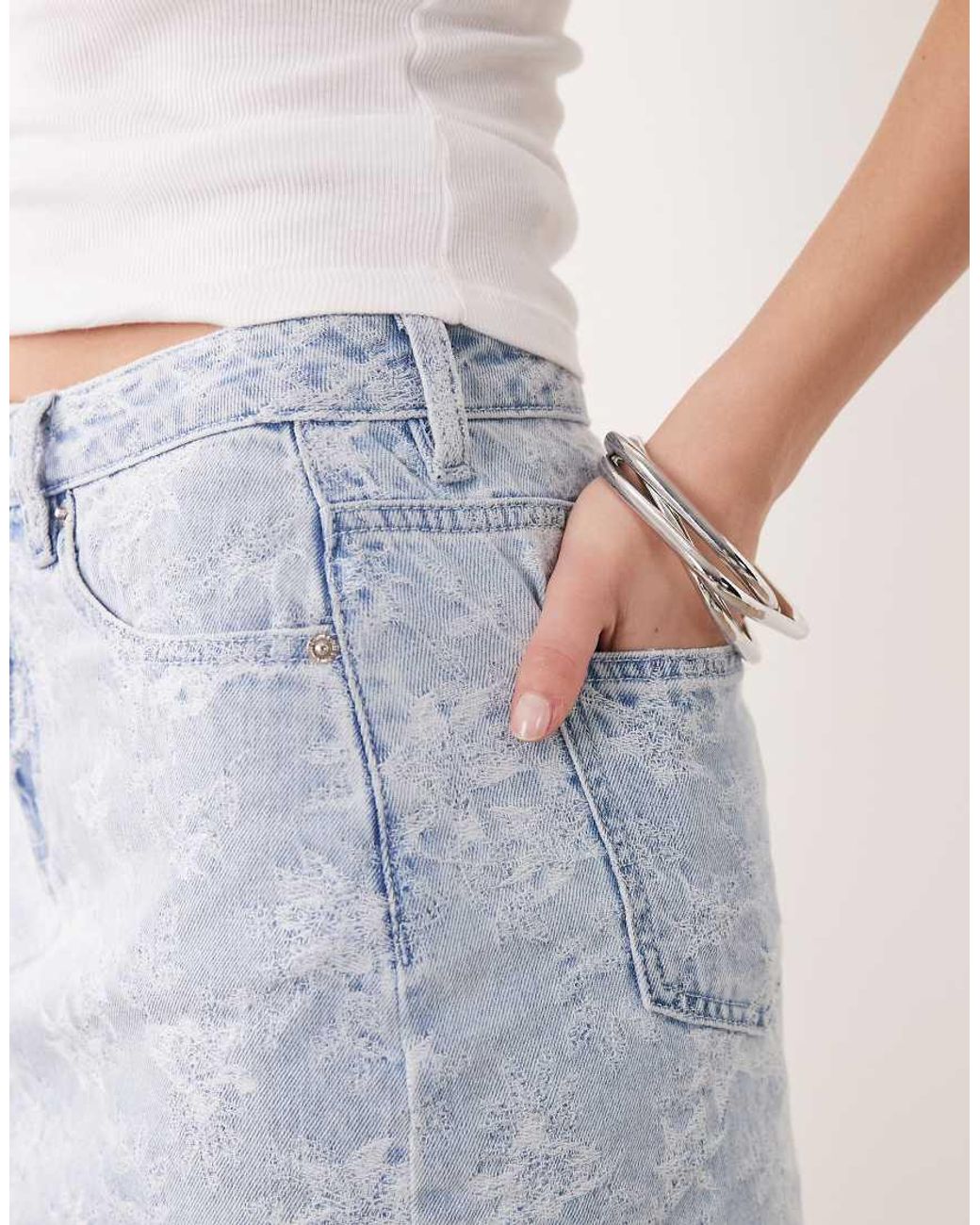 Miss Selfridge Blue Denim Mini Skirt Co-ord With Floral Detail