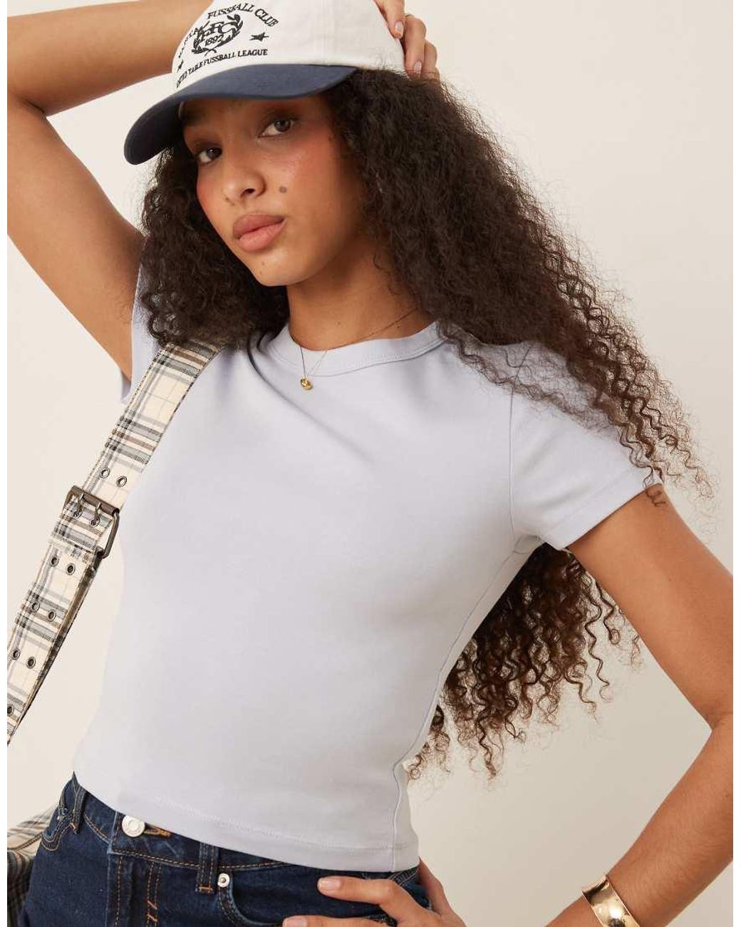 Gina Tricot Slim-Fit Top Met Korte Mouwen in het Blue