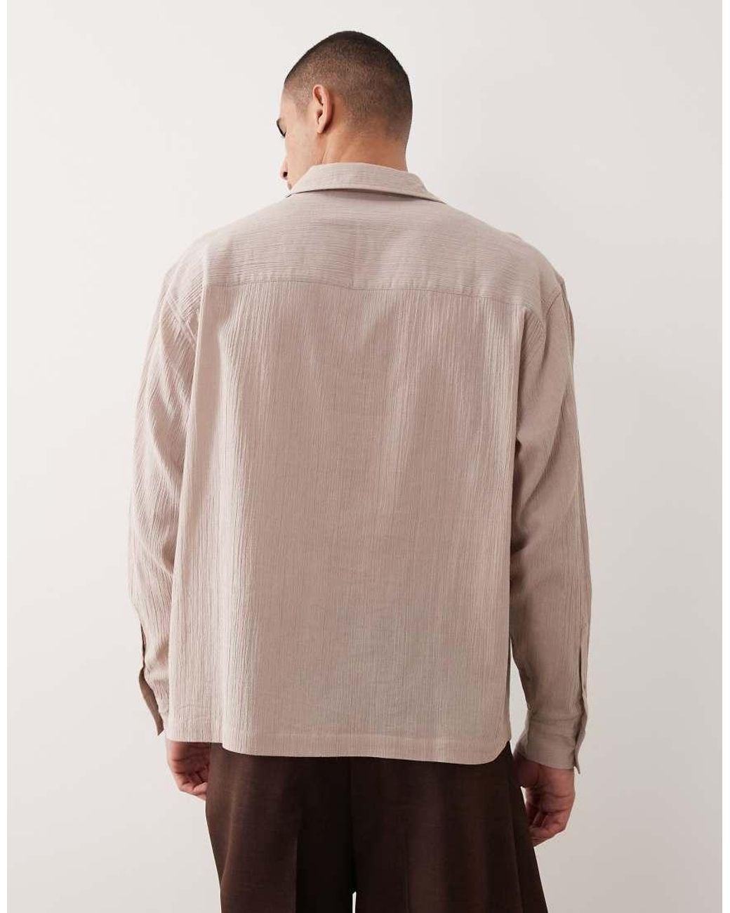 ASOS Natural Oversized Overhead Crinkle Texture Shirt for men