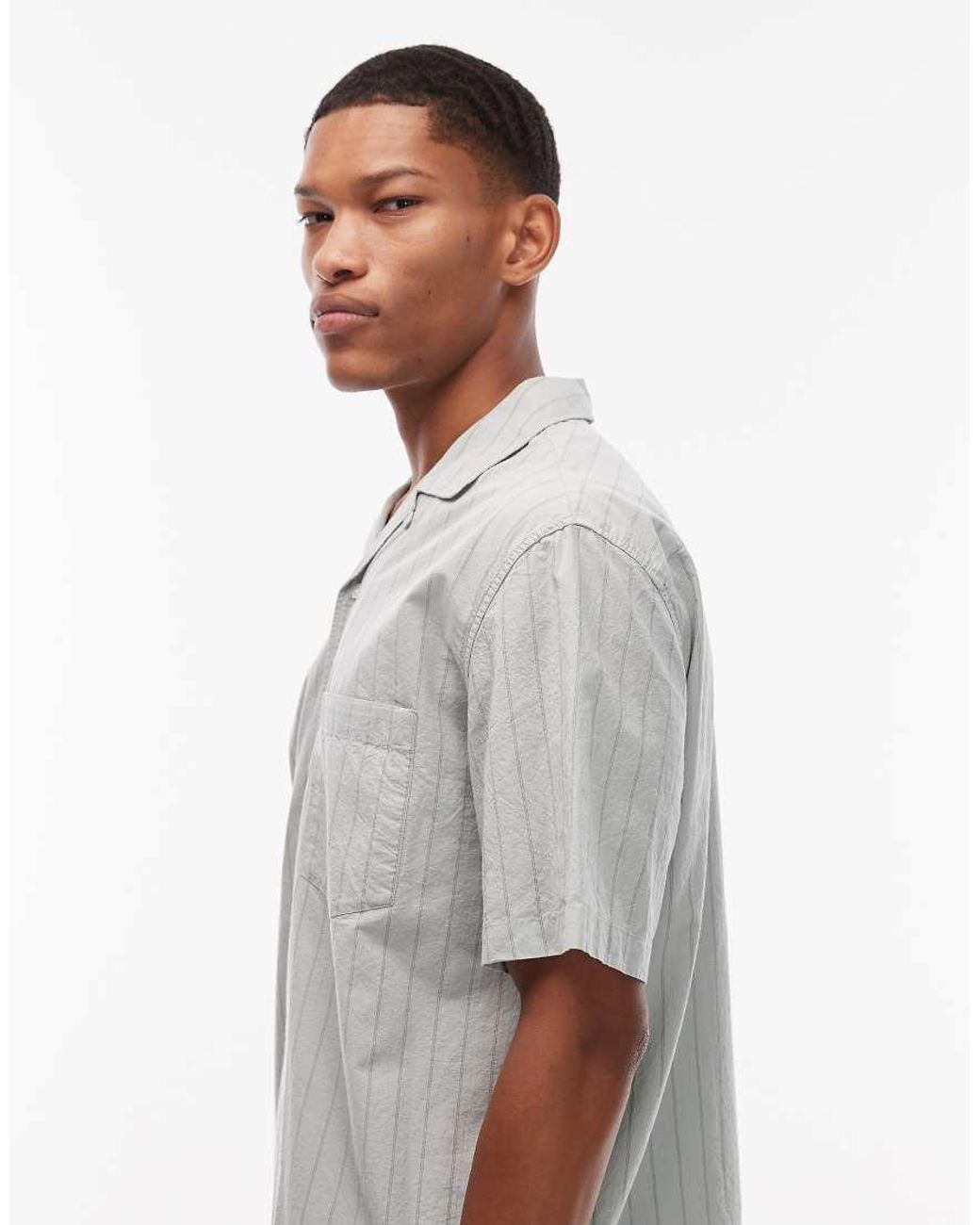 ARKET Gray Textured Poplin Oversized Shirt