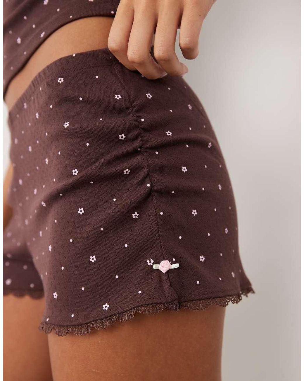 Boux Avenue Brown Floral Pointelle Shorts And Cami Set