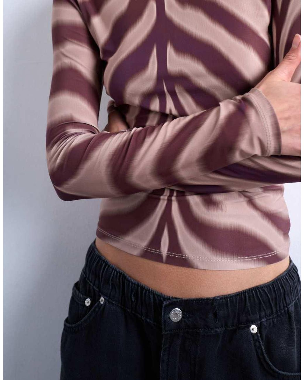 TOPSHOP Multicolor Microfibre Long Sleeve Zebra Print Top