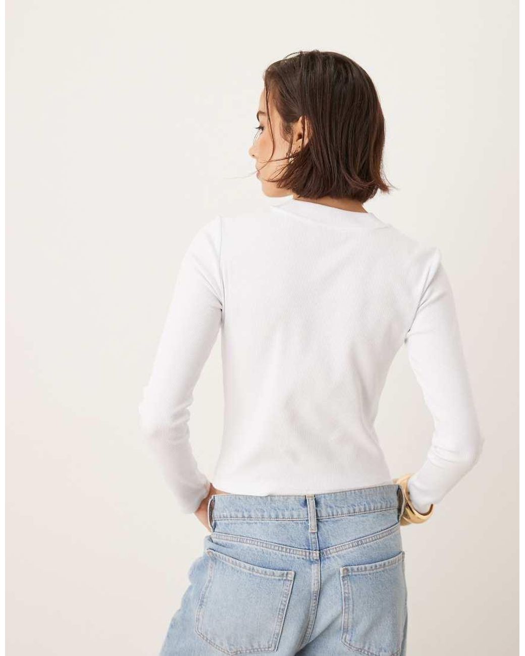 Calvin Klein White Monogram Logo Long Sleeve Top