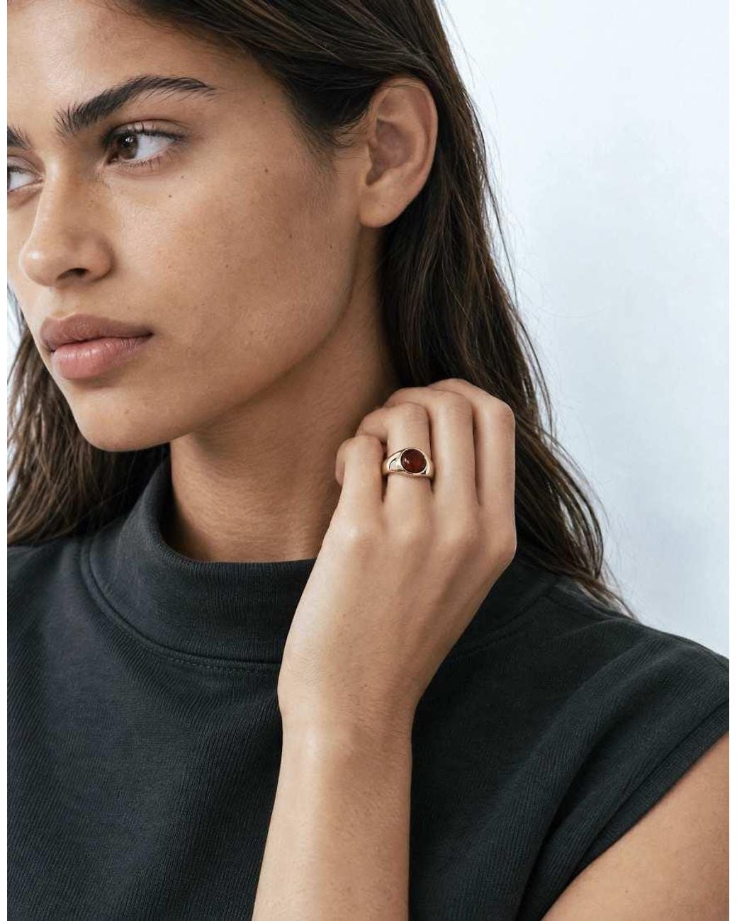 ASOS Natural Ring With Oval Amber Stone Set
