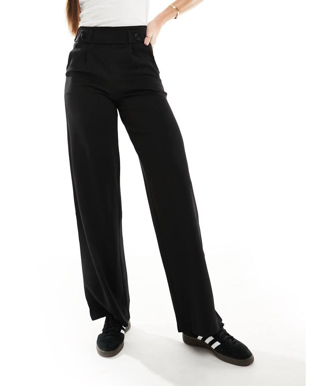 JDY Tall Black Button Detail Wide Leg Trouser