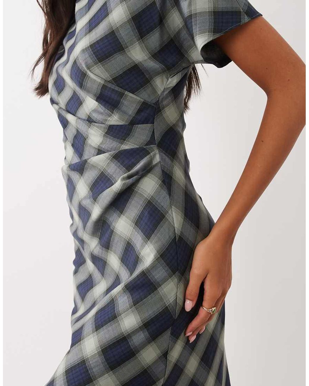 Nobody's Child Blue Blaine Short Sleeve Draped Midi Dress