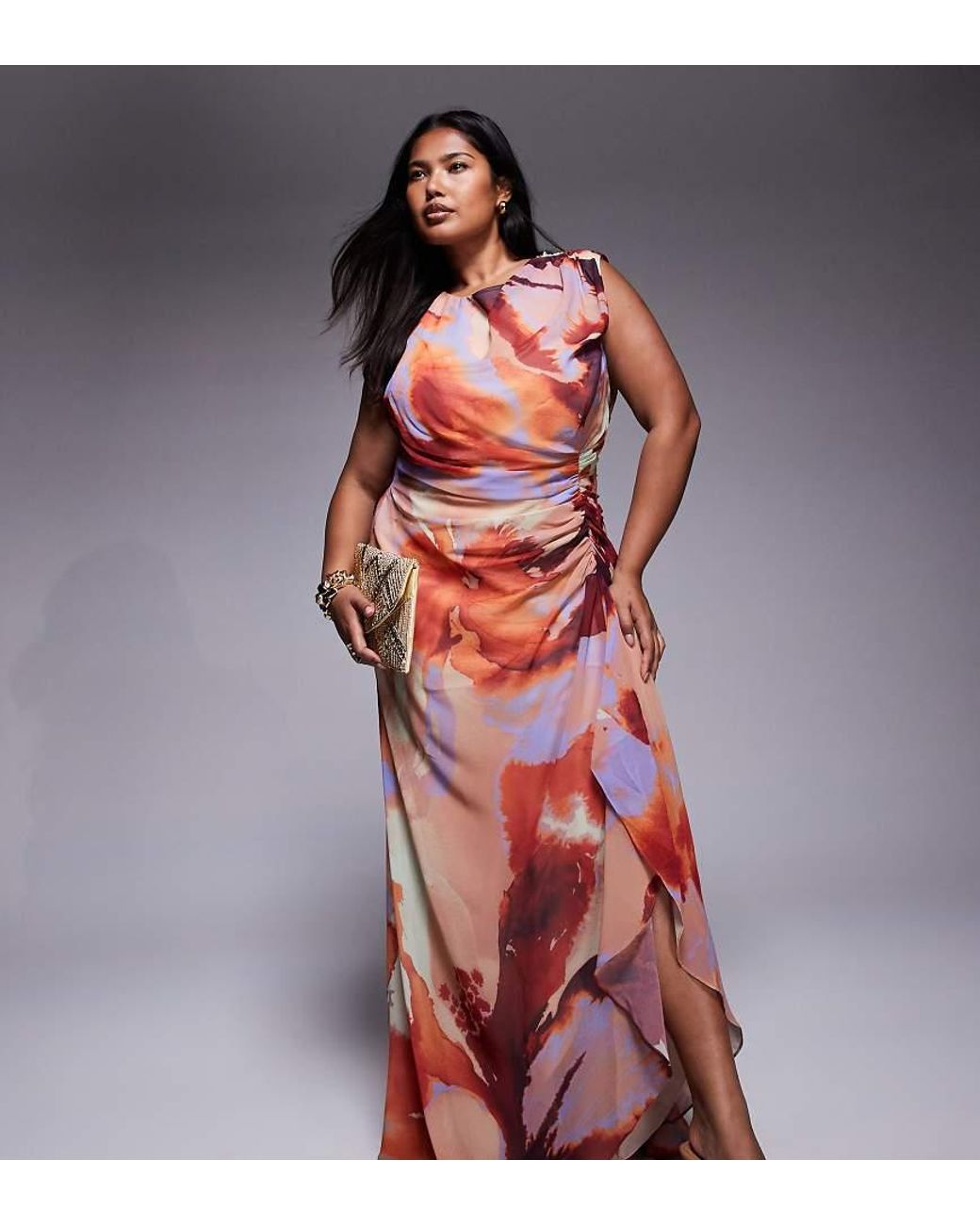 ASOS Asos Design Curve Gathered Waist Ruffle Maxi Dress With Open Back