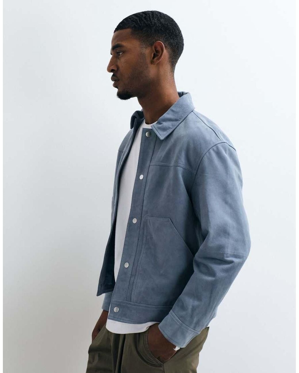 SELECTED Blue 100% Suede Trucker Jacket for men