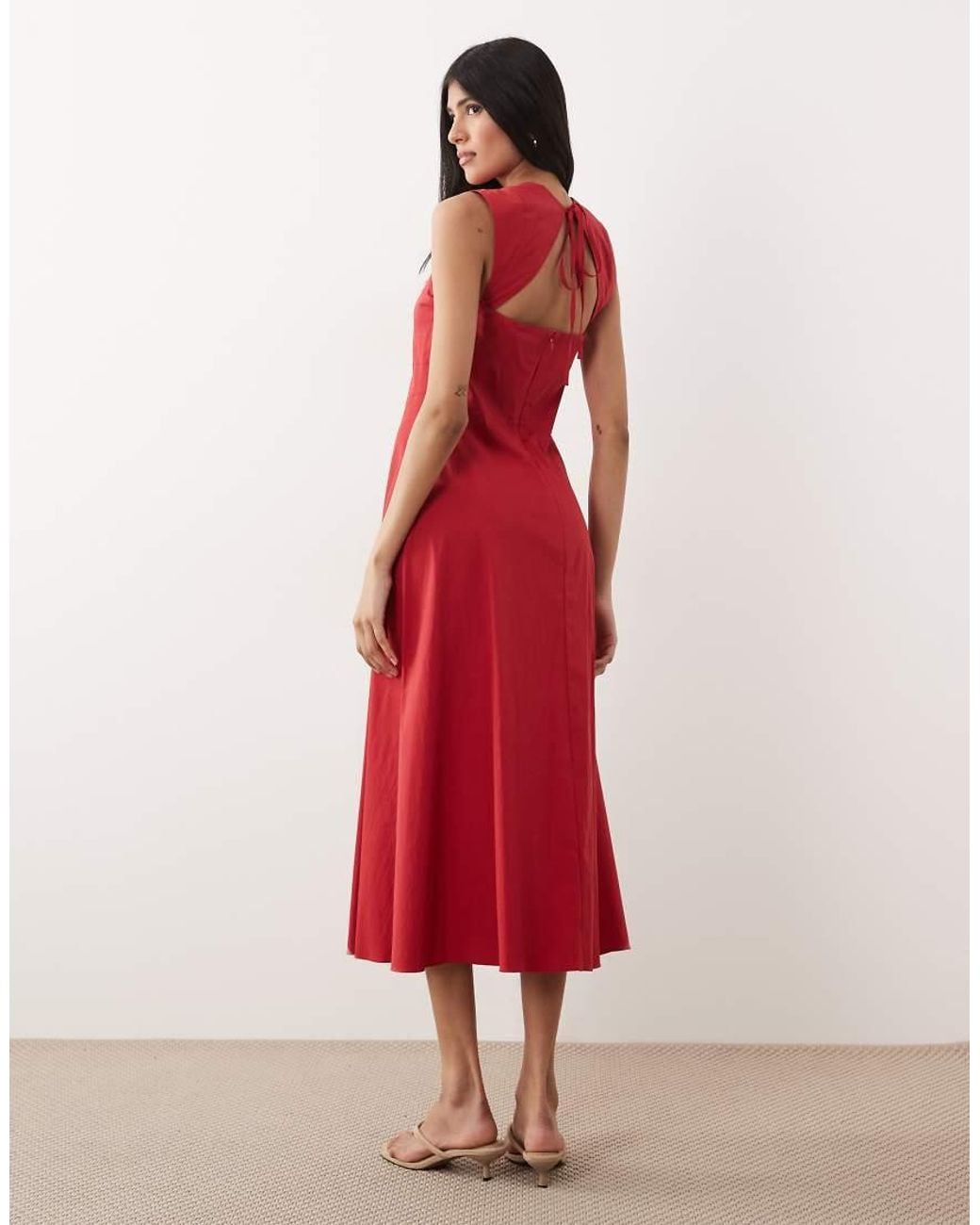 Mango Red Cotton Rich Sweetheart Neck Sleeveless Maxi Dress