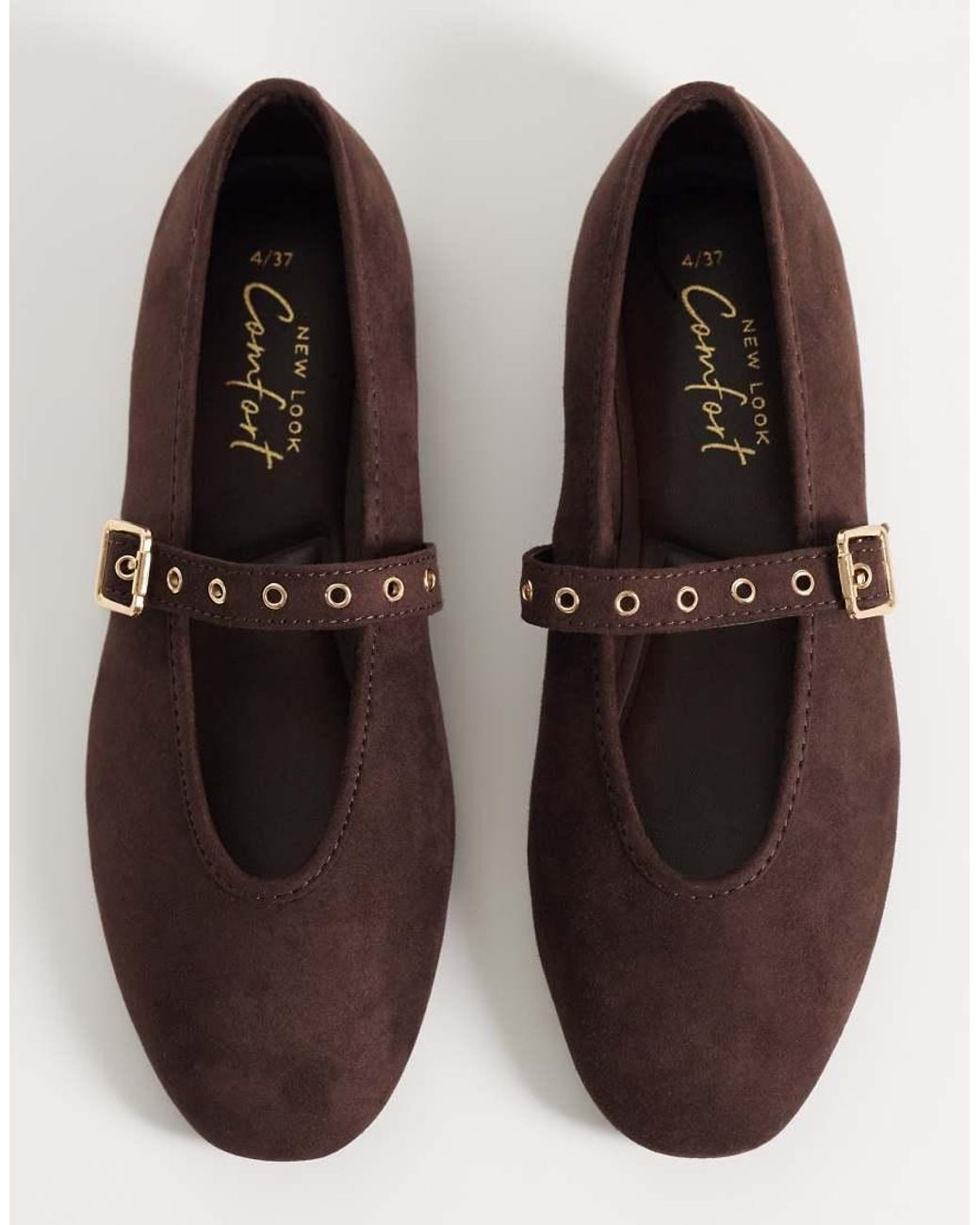 New Look Brown New Look Suedette Eyelet Strap Ballet Flat