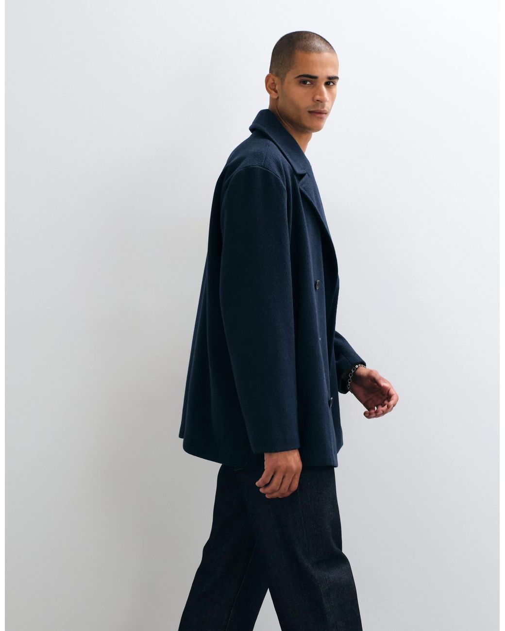 ASOS Blue Wool Look Peacoat for men