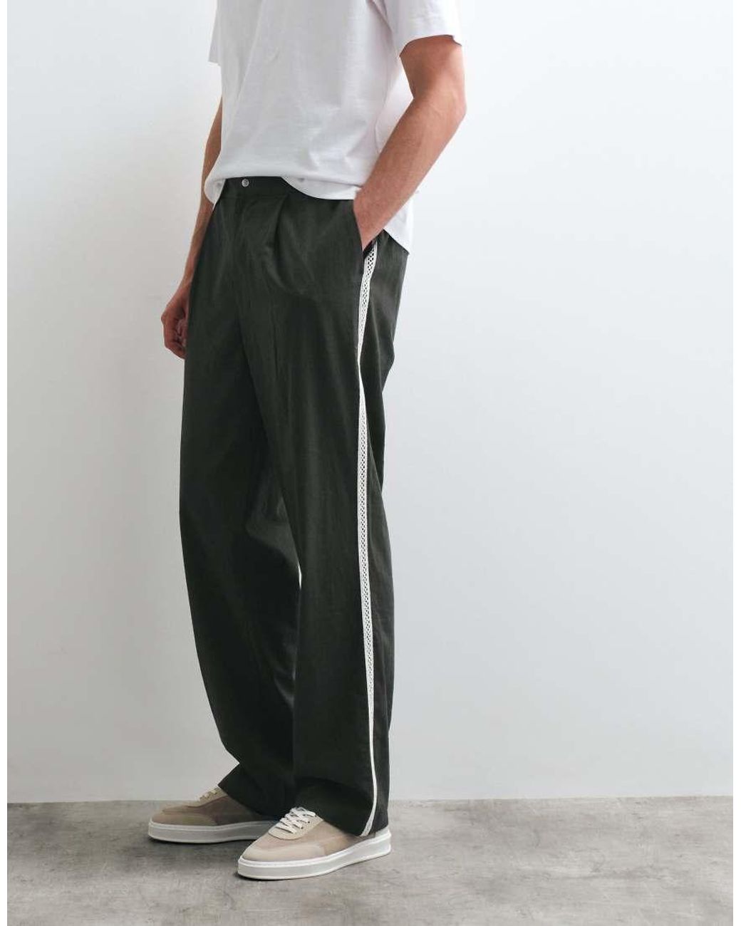ASOS COLLECTIVE White Ac-b-253 Straight Fit Cotton Woven Trim Pants With Linen for men