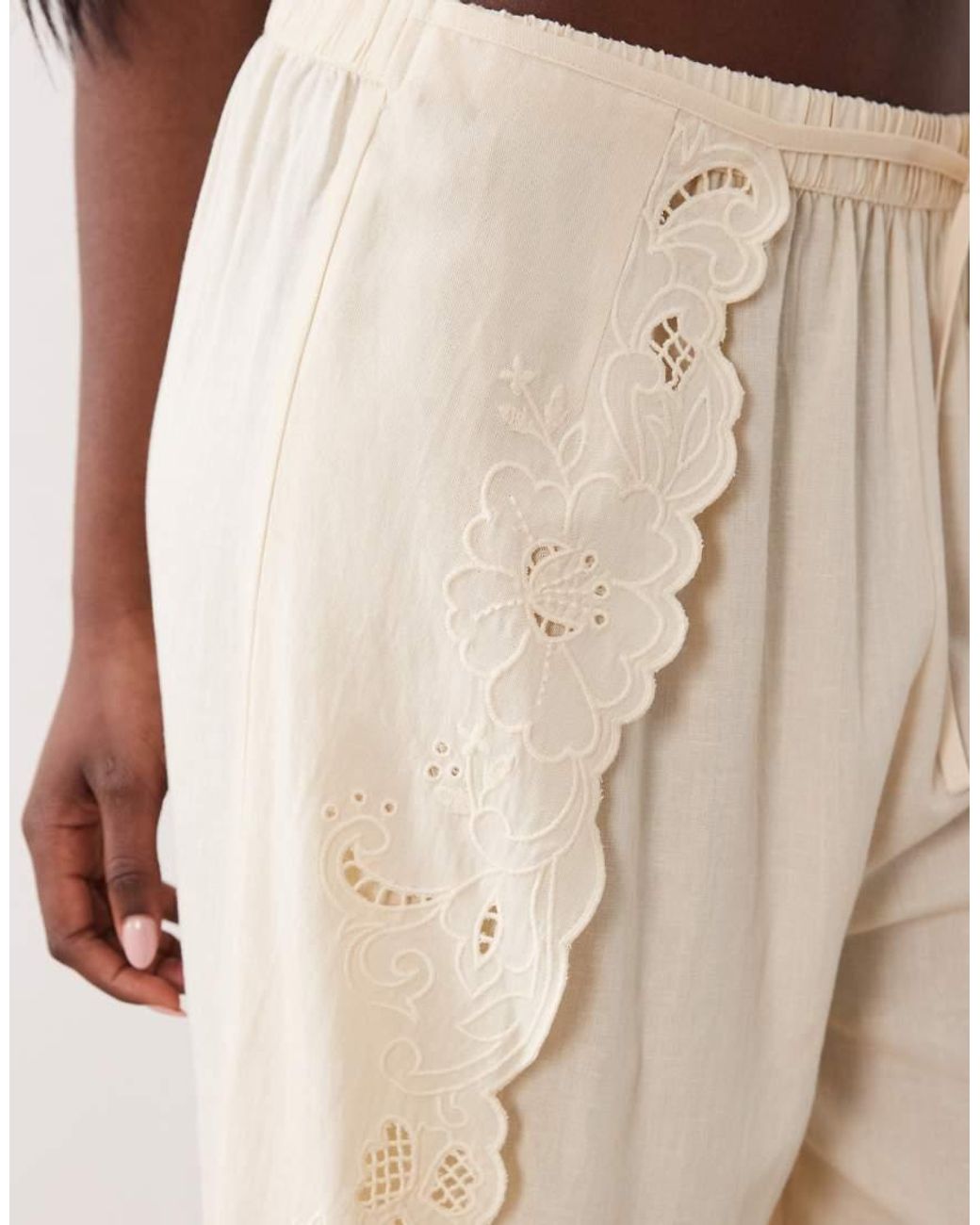 ASOS Natural Embroidered Cutwork Beach Pants