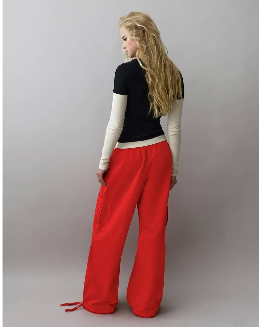 Pull&Bear Red Parachute Cargo Trousers