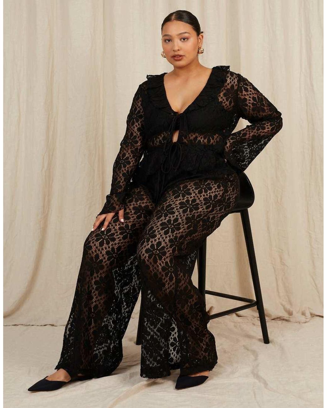 Going Somewhere Black Floral Crochet Trousers
