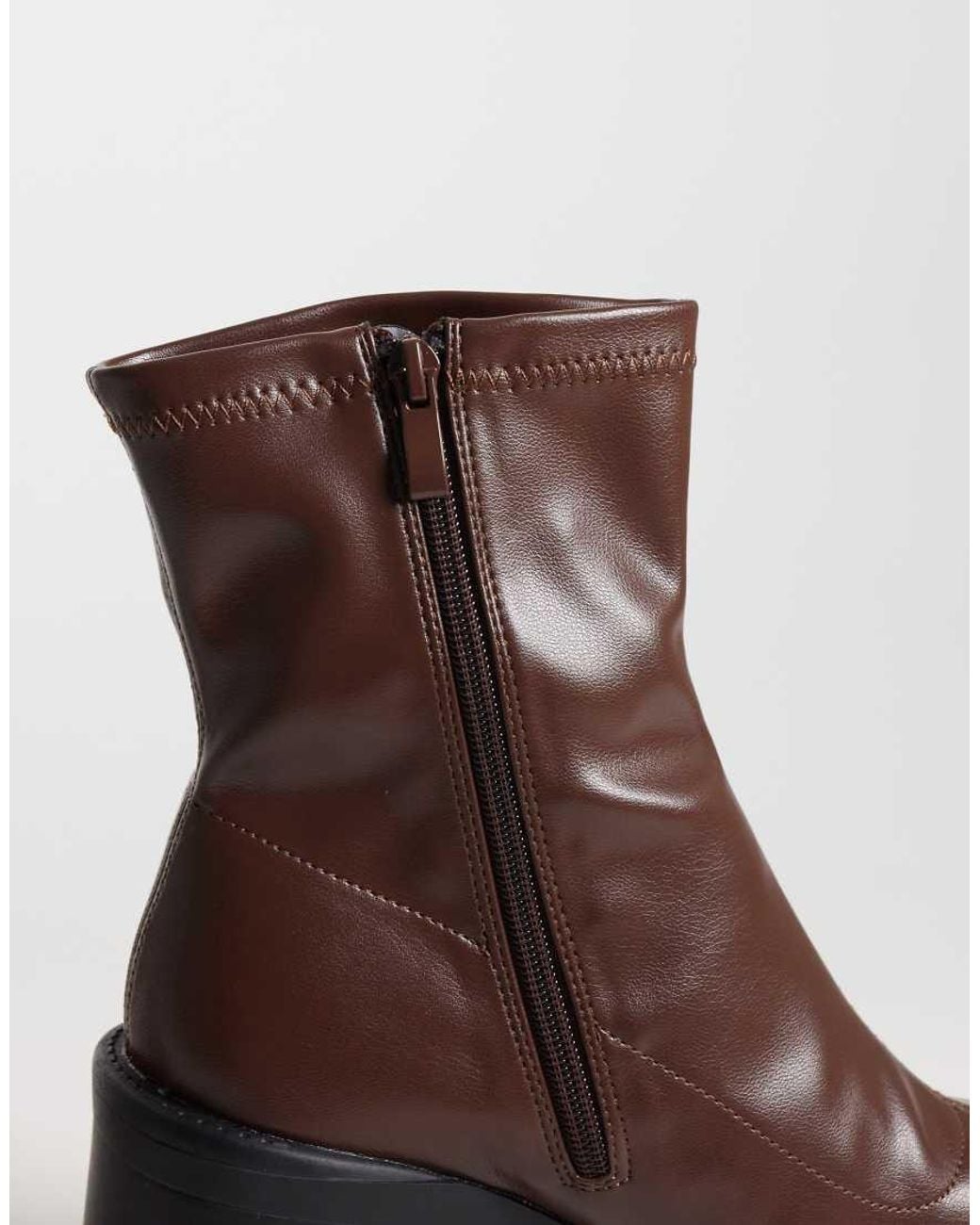 Raid Wide Fit Brown Riona Block Heeled Ankle Boots