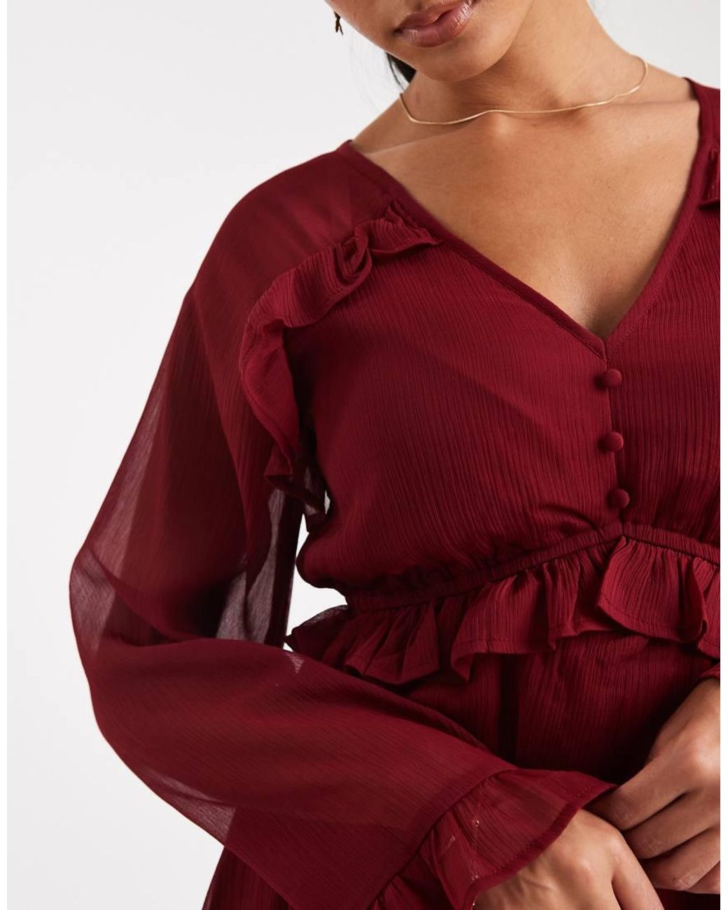 Wednesday's Girl Red Floaty V-Neck Mini Smock Dress