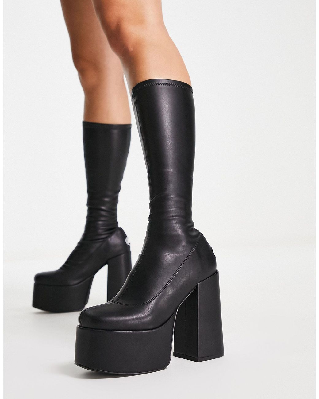 Nokwol Emmie Platform Knee Boots in Black | Lyst