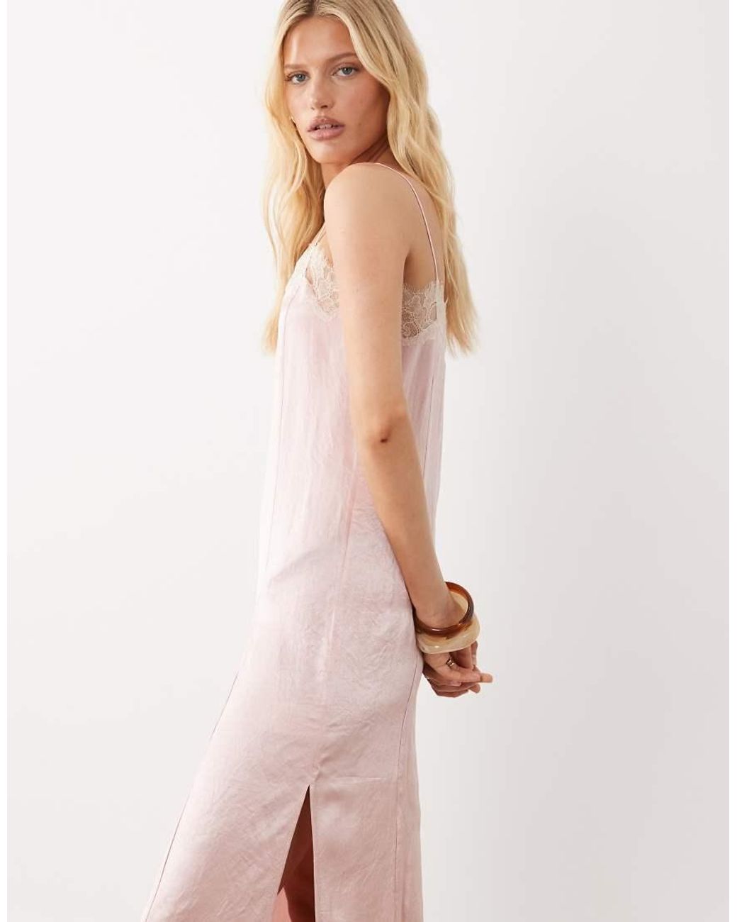 ARKET Pink Lace Midi Slip Dress