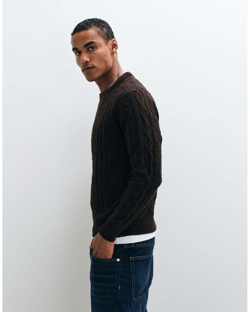 Brave Soul Black Studio Cable Knit Jumper for men