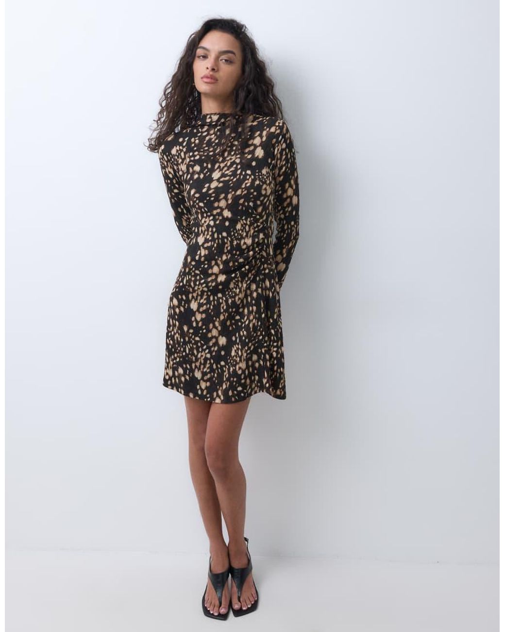 New Look Brown Crinkle Ruche Side Mini Dress