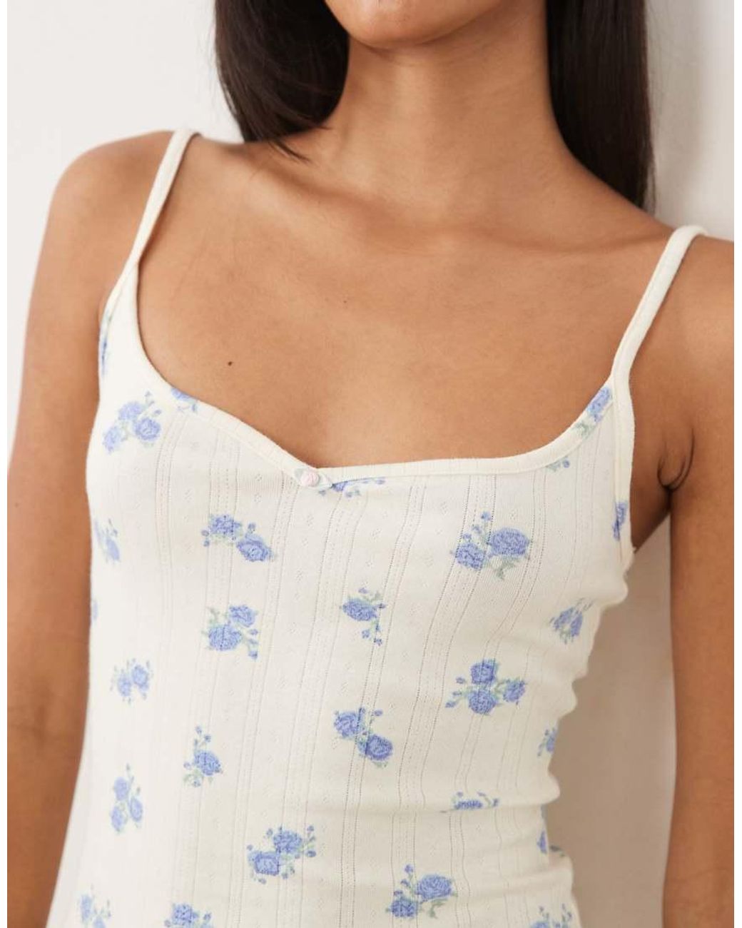 Cotton On White Pyjama Pointelle Longline Cami And Wide Leg Trousers