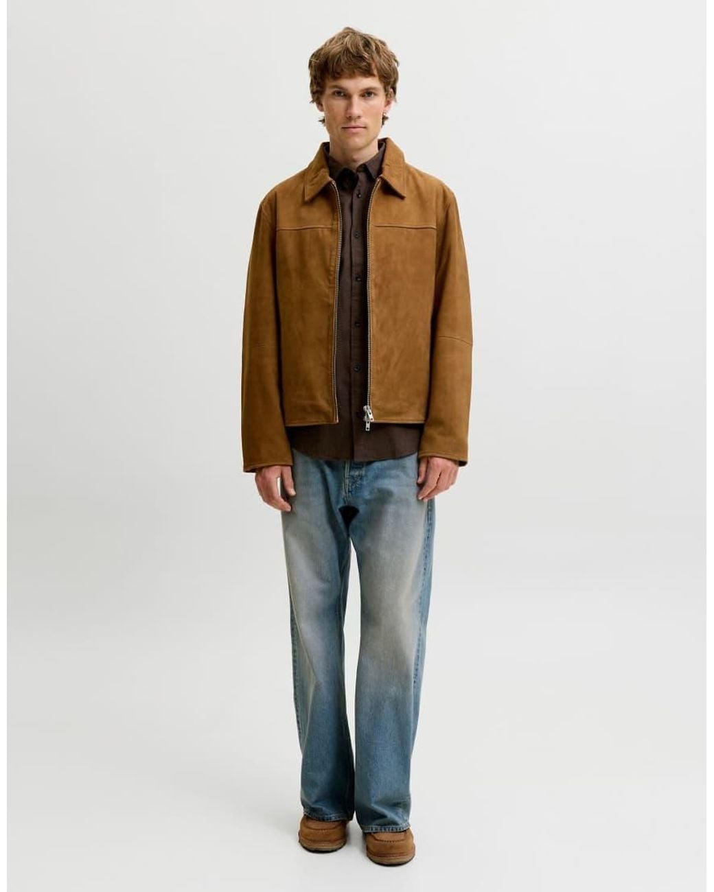 Jack & Jones Brown Field Spread Collar Long Sleeve Shirt for men