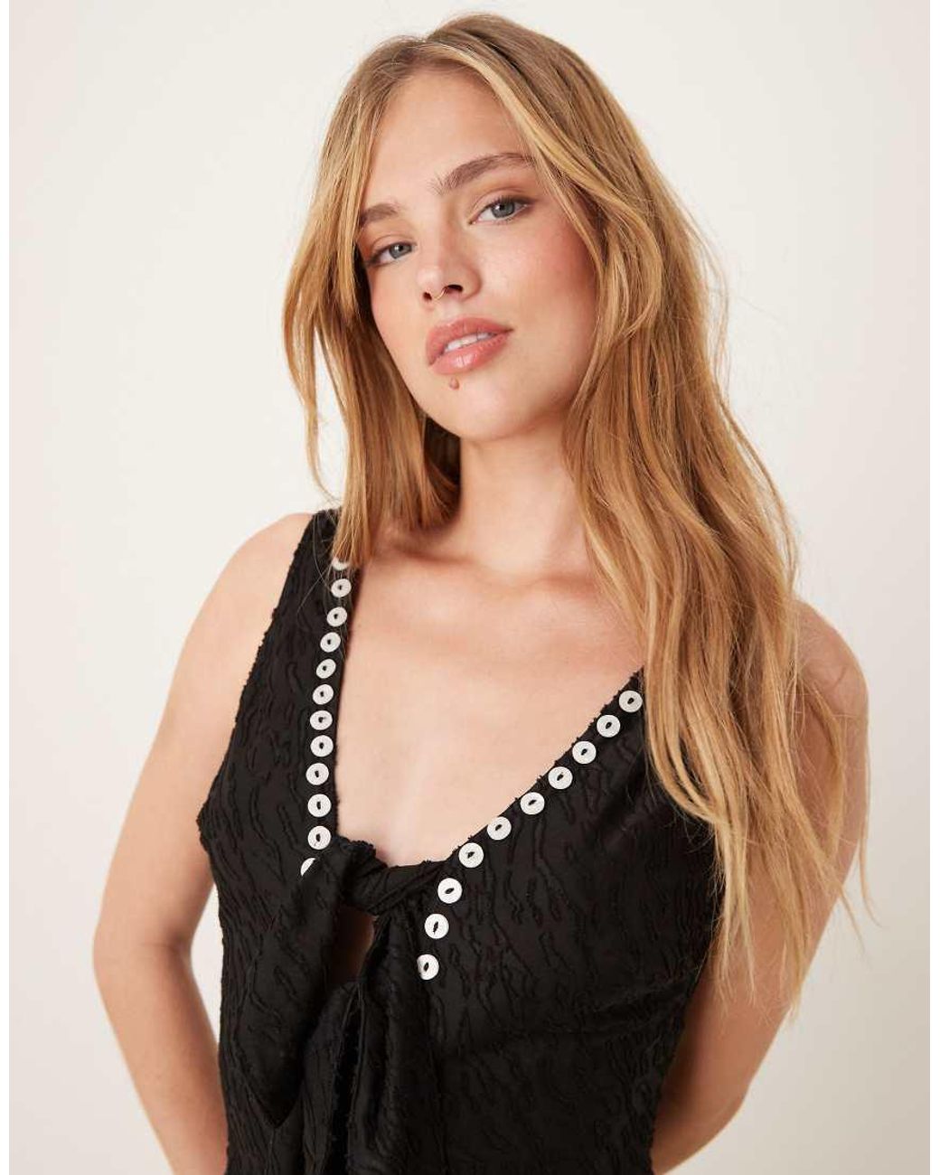 Ghospell Natural Studded Midaxi Dress