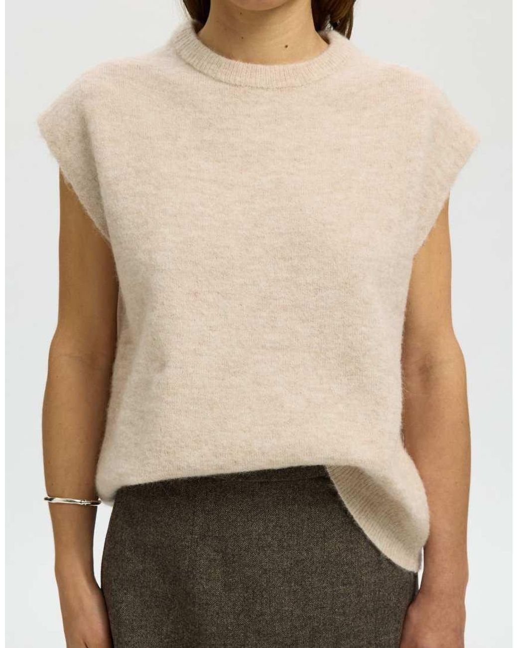 SELECTED White Lulu Denim Relaxed Fit Crew Neck Knitted Vest