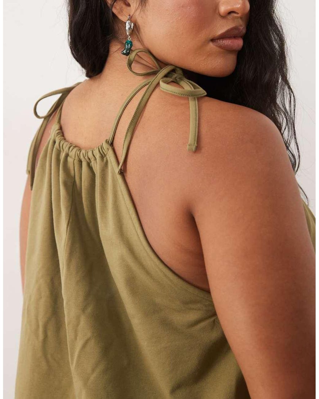 ASOS Green Asos Design Curve Tie Neck Baby Doll Mini Dress