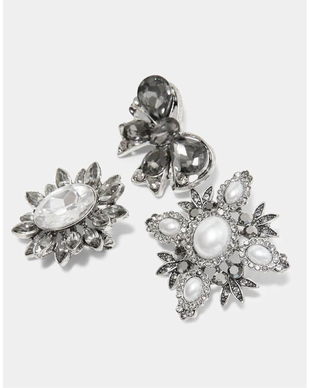 Stradivarius White Set Of 3 Jewel Brooches