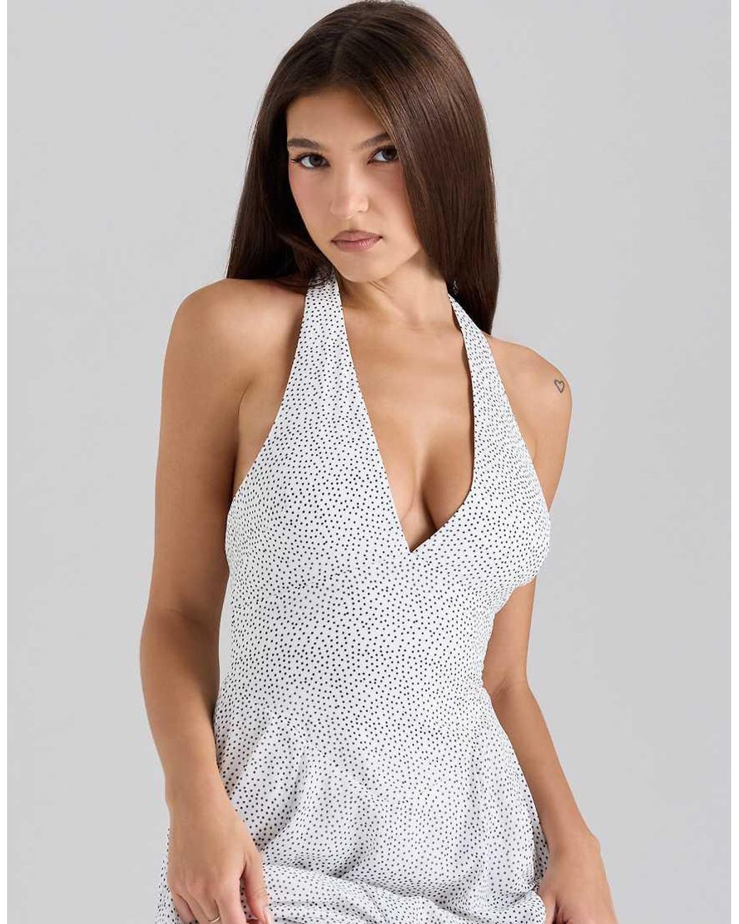 House Of Cb White Solada Print Georgette Halter Sundress