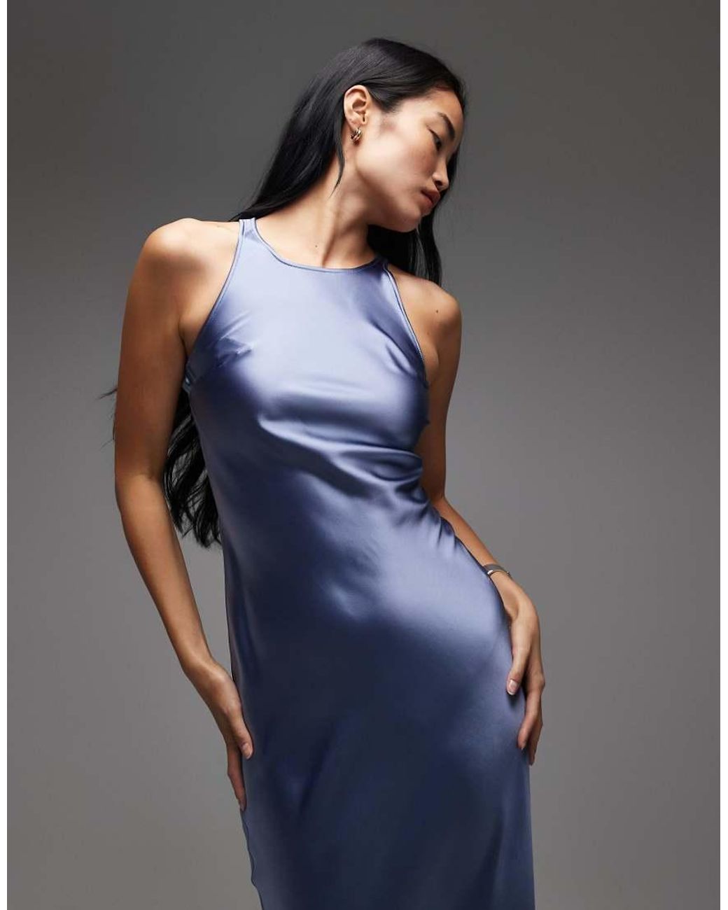& Other Stories Blue Bias Cut Satin Midi Dress