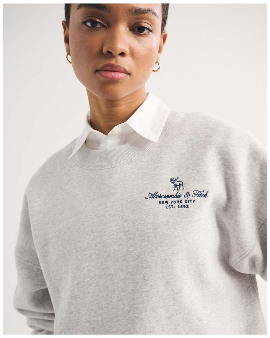 Abercrombie & Fitch White Logo Crew Sweatshirt