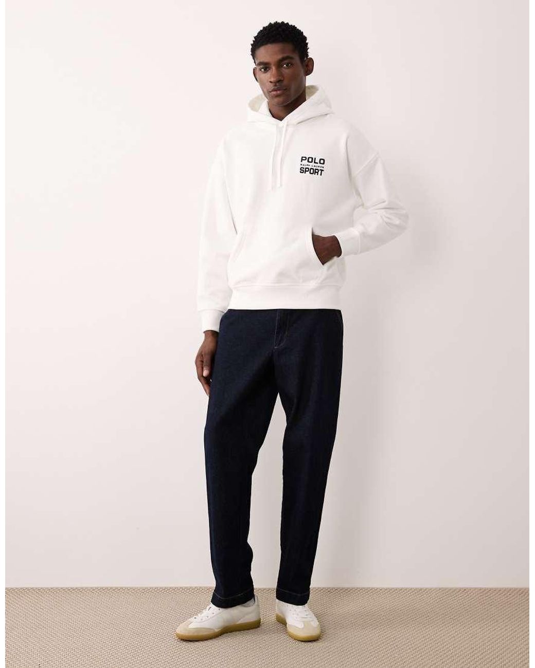 Polo Ralph Lauren White Sport Relaxed Fit Back Print Hoodie for men