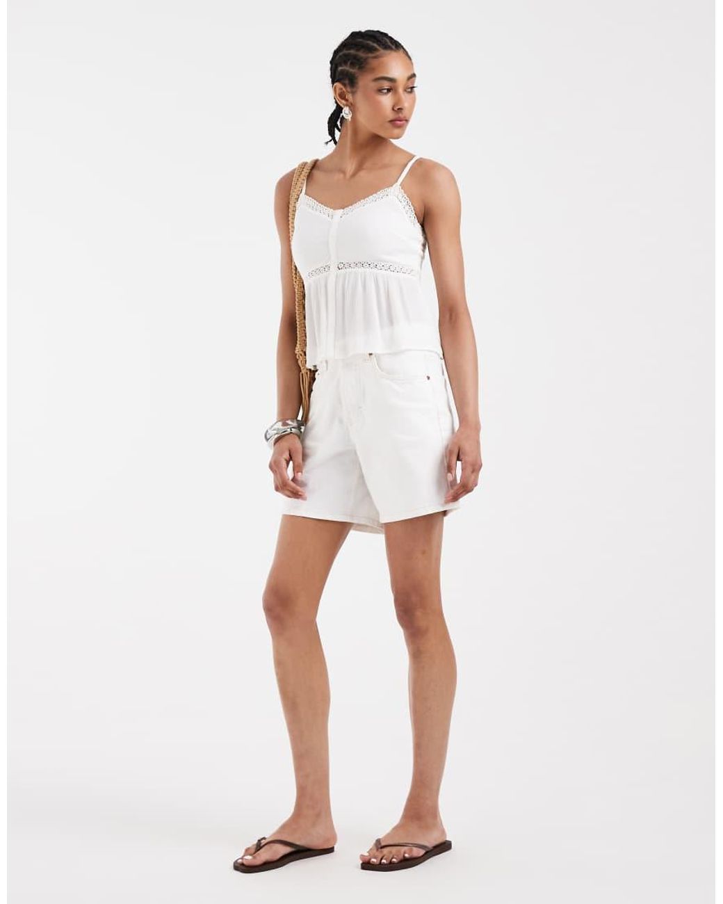 Hollister White V Neck Babydoll Button Through Cami