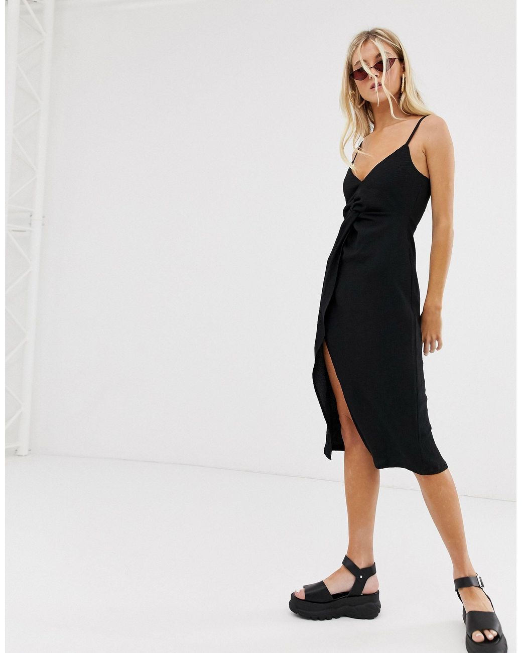 Bershka Denim Cami Dress With Knot 
