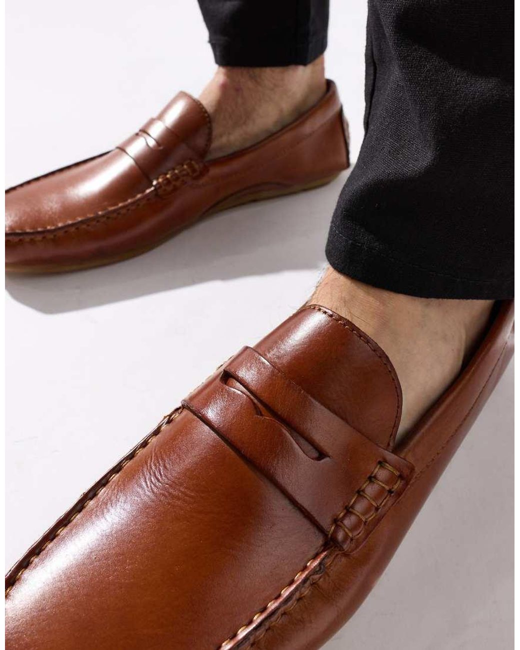 Base London Brown Collins Driver Loafers for men
