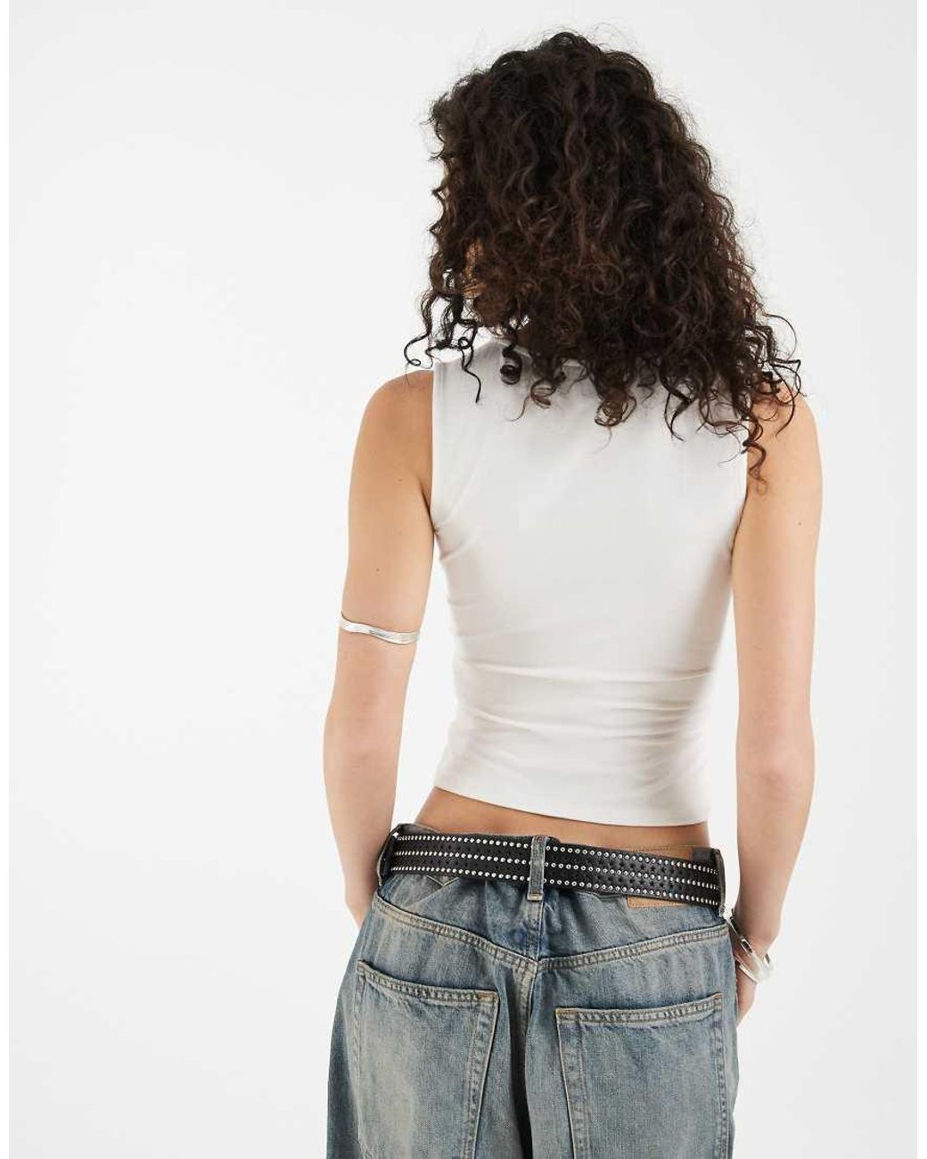 Motel White Lynod Rayon Plunge V Neck Top