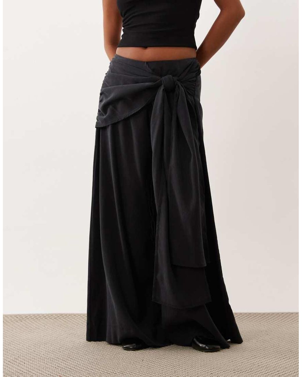 ASOS White Asos Design Petite Scarf Detail Wide Leg Trousers