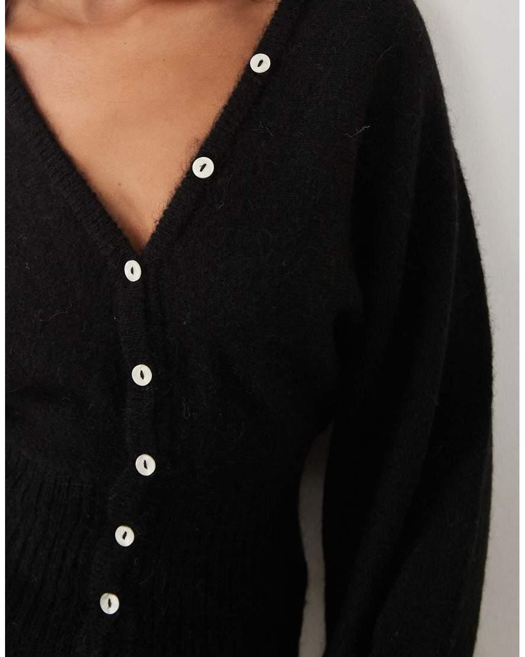 Gina Tricot Black Alpaca Sculpted Fitted Waist Knitted Cardigan With Wool