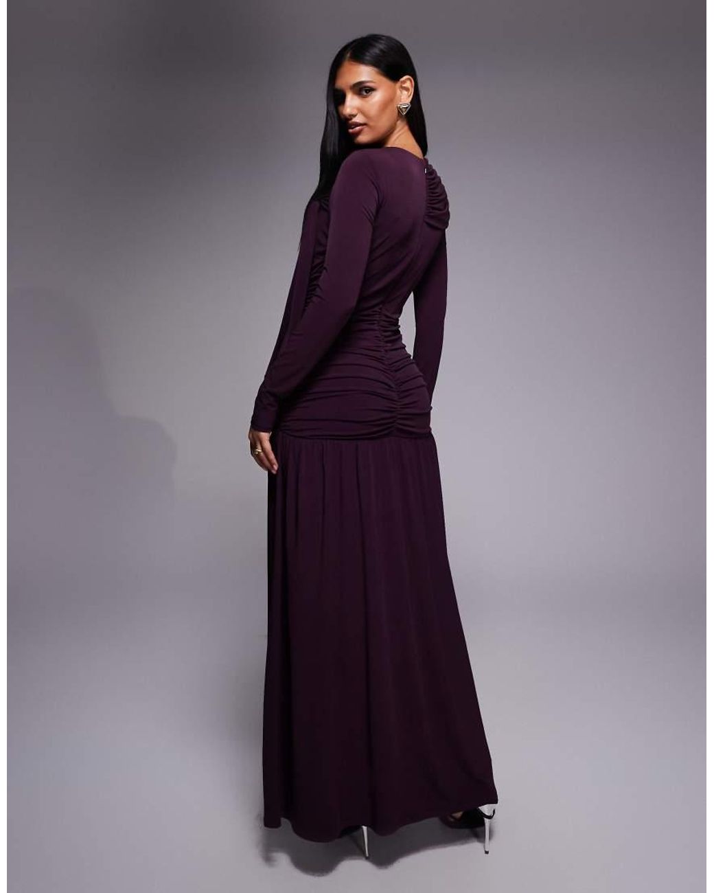 DASKA Purple Ruched Tie Detail Maxi Dress