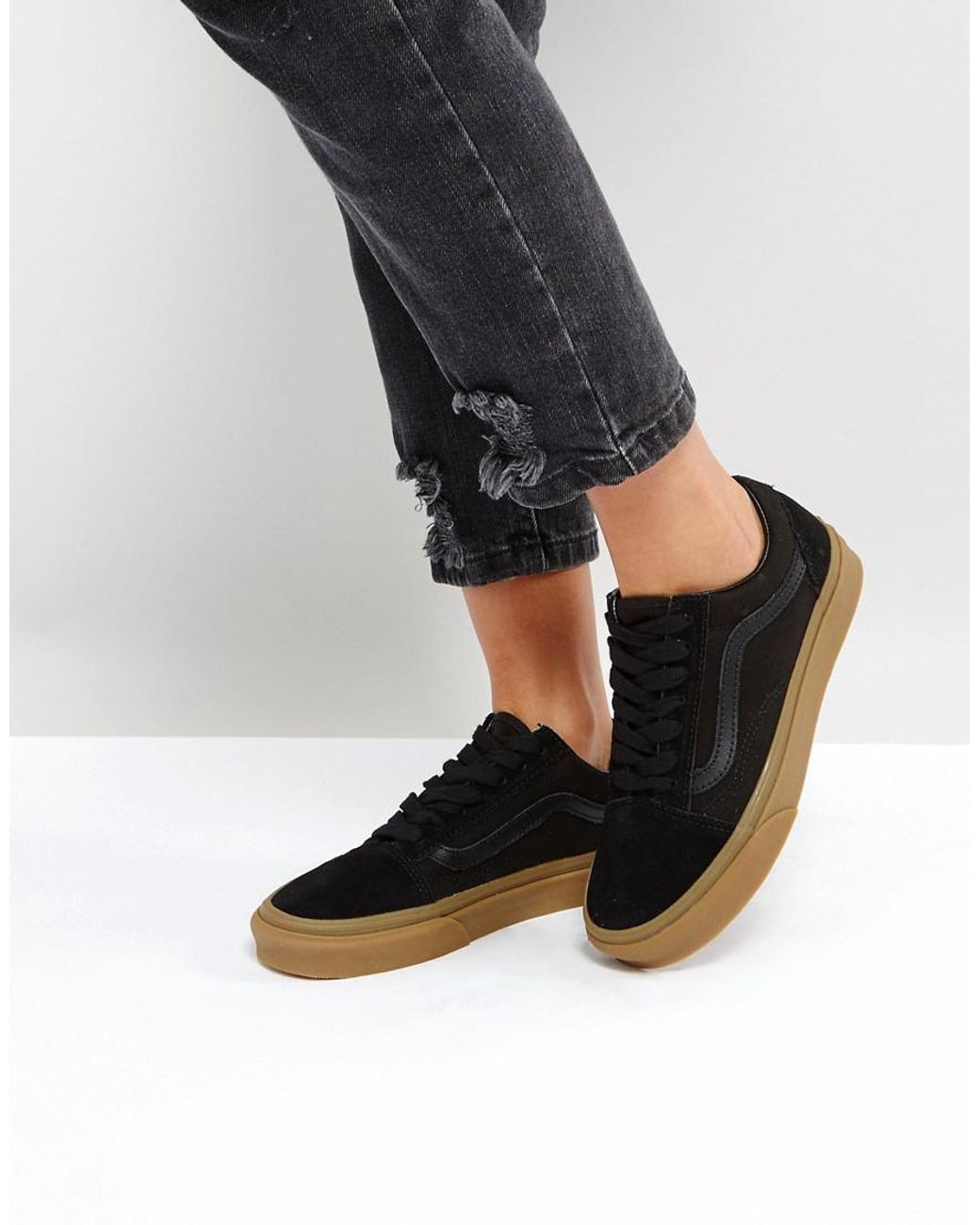 Vans Suede Old Skool Trainers In Black With Gum Sole | Lyst Australia