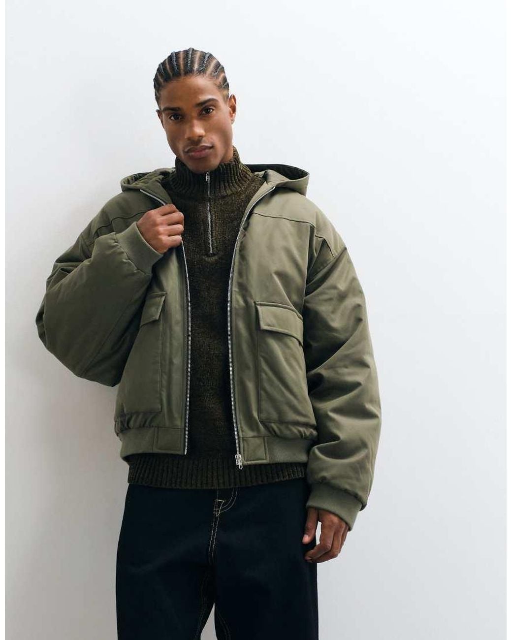 ASOS Green Hooded Bomber Jacket for men