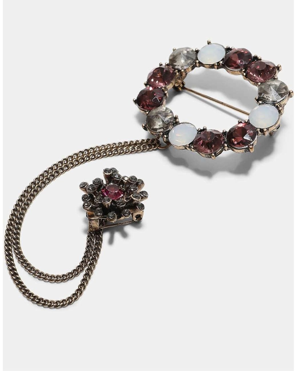 Stradivarius Metallic Jewelled Chain Brooch