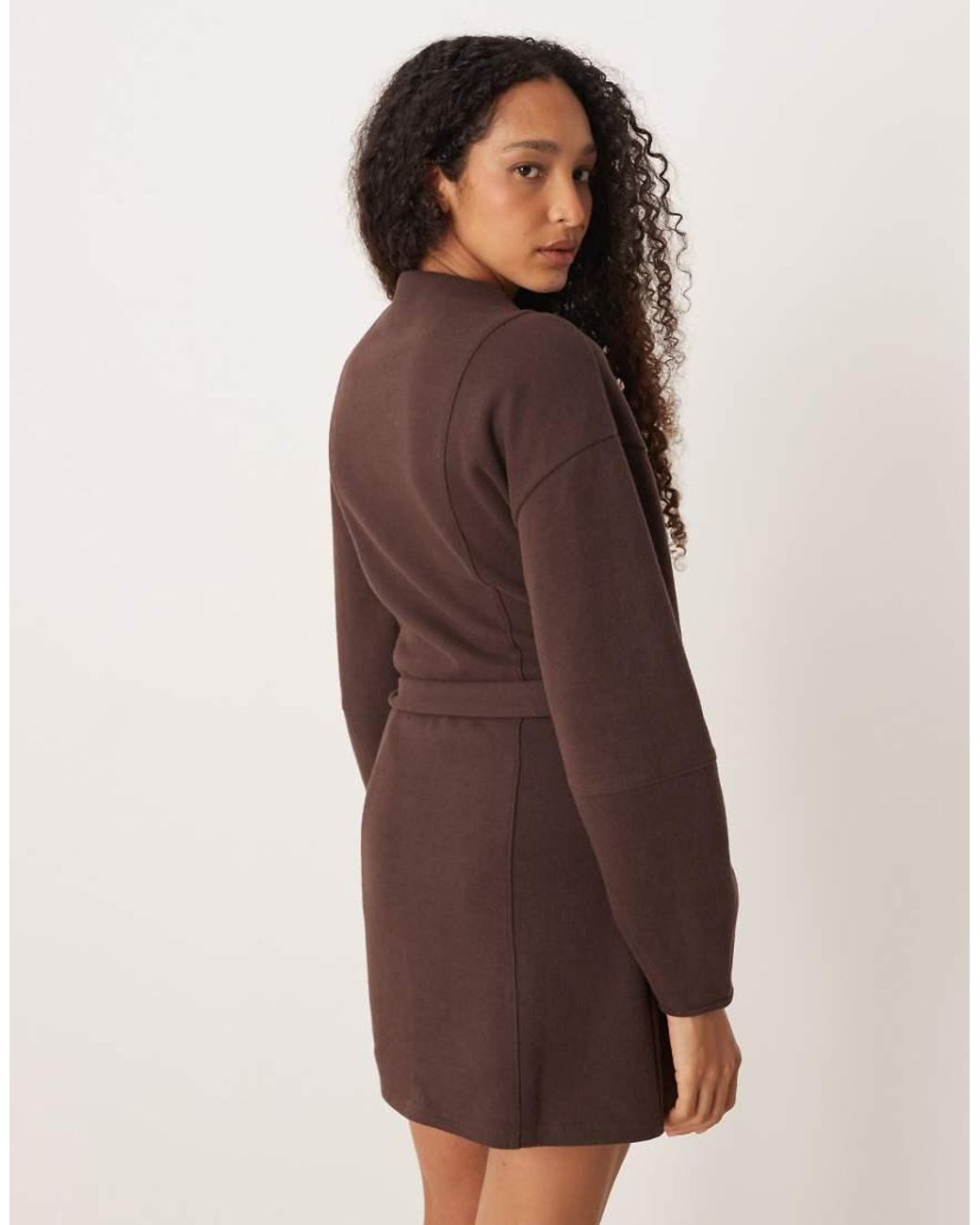 ASOS Brown Supersoft Long Sleeve Wrap Tie Front Mini Dress