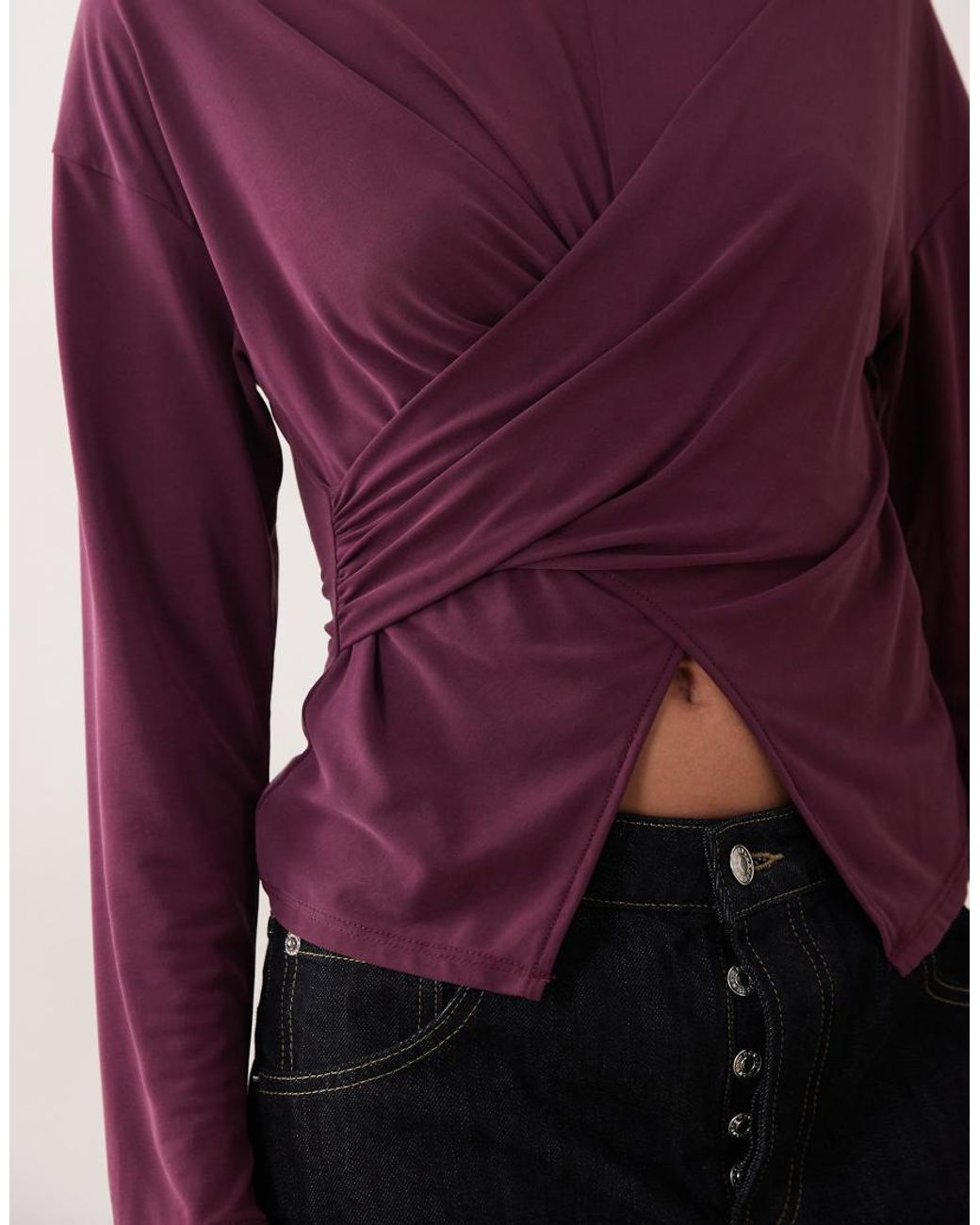 ASOS Purple Modal Wrap Waist Long Sleeve Top