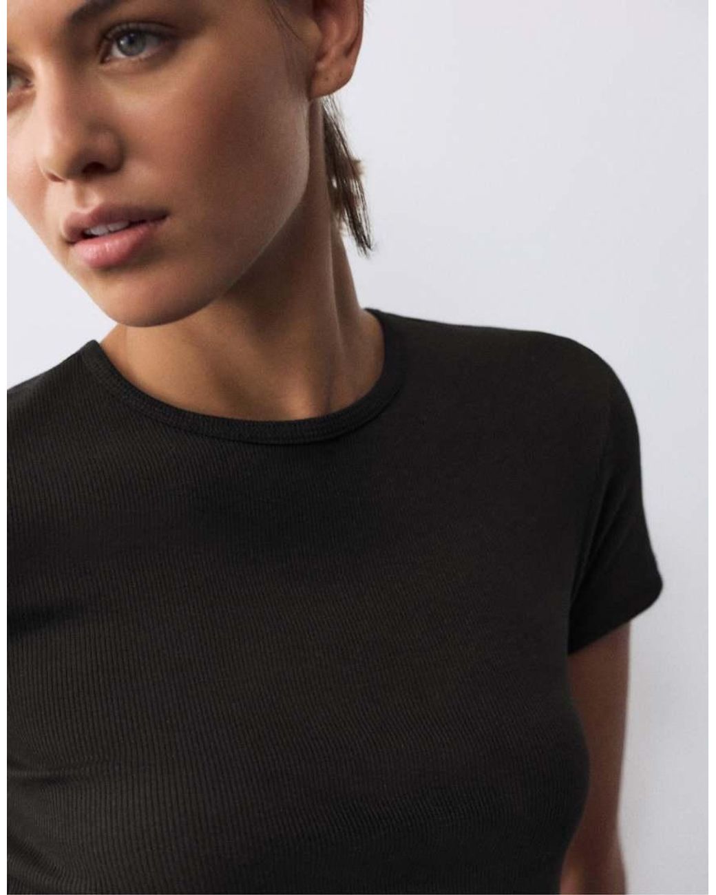 Pull&Bear Black Ribbed Short Sleeve T-shirt