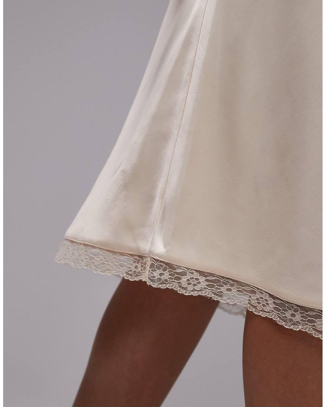 ASOS Gray Satin Lace Trim Bias Midi Skirt